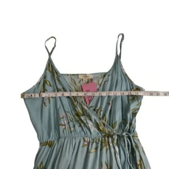 NWT Entro Floral Maxi Dress Blue Sleeveless Faux Wrap Rayon Size Large - Picture 13 of 14